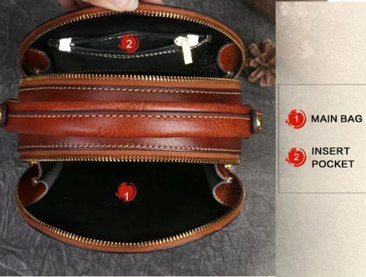 Large Retro Full -grain Cowhide Top Handle Handbag