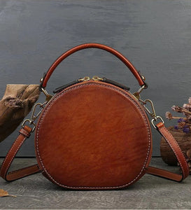 Large Retro Full -grain Cowhide Top Handle Handbag