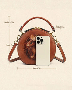 Large Retro Full -grain Cowhide Top Handle Handbag