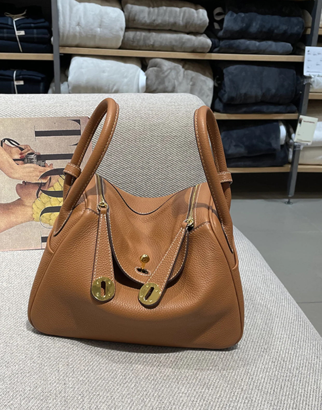 Togo Cowhide Leather  Handbag