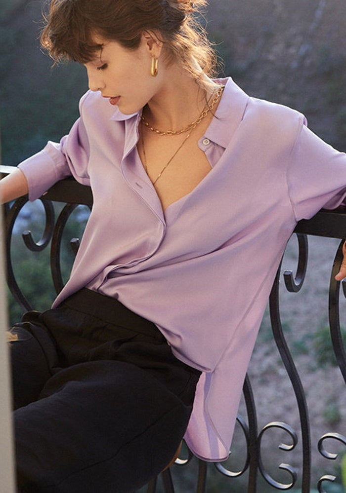 Nonothing | Pure silk button down shirt in purple