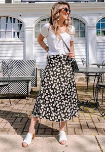 Floral print midi casual skirt