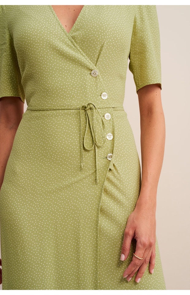 Nonothing| Women‘s v neck wrap midi dress in polka dot ( 2 colors )