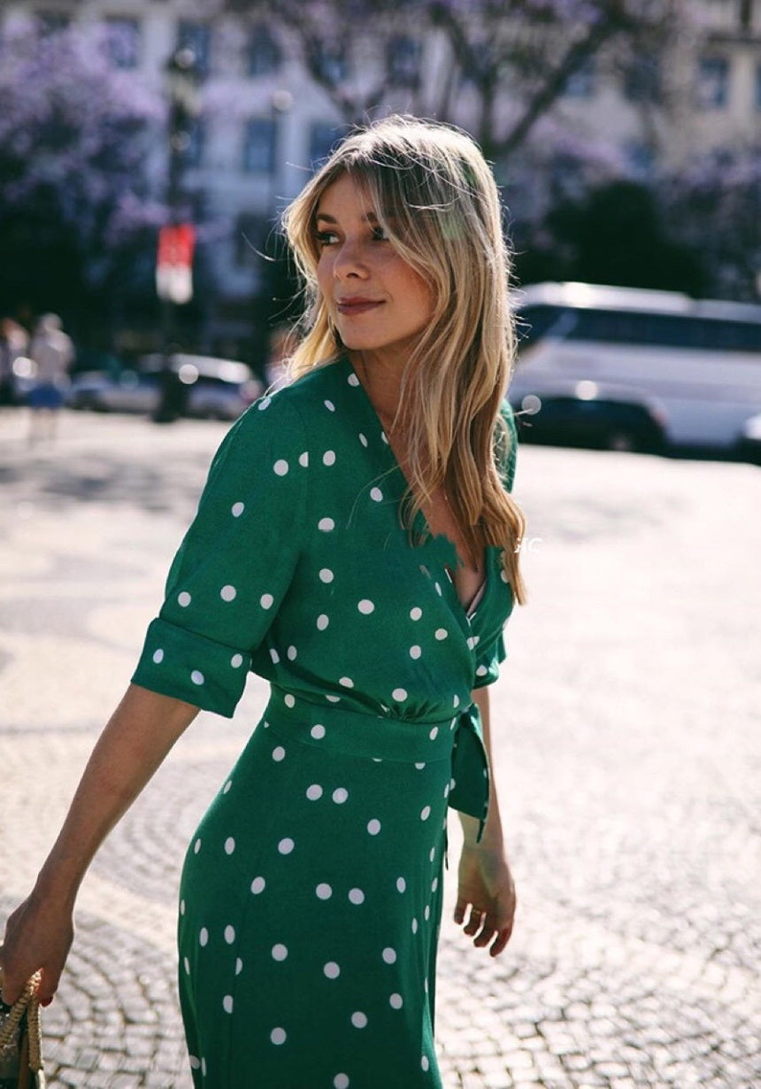 Nonothing| women's polka dot wrap dress in green