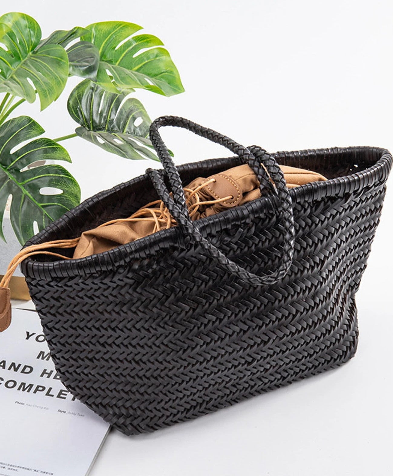 Woven Leather Bag Leather Tote Soft Bag