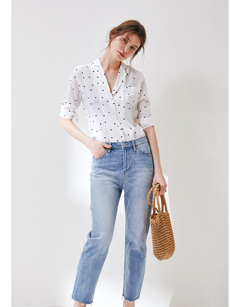 NoNothing | Real silk white polka dot  shirt in white