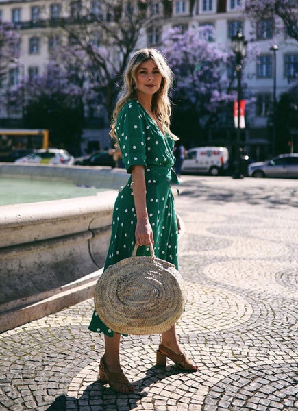 Green dress with polka dots best sale