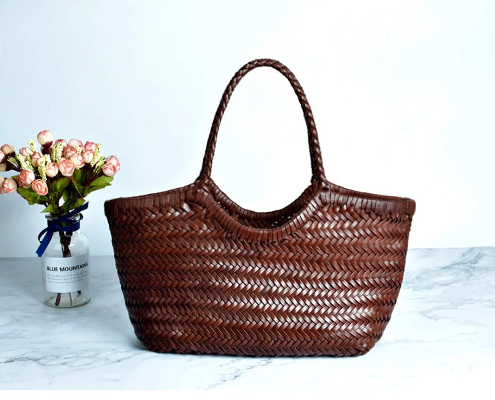 Leather Hand Woven Bamboo Bag