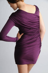 Purple Slinky viscose long sleeve bodycon cocktail party  dress