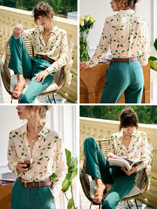 NoNothing |Women's 100% silk floral print long sleeves shirt