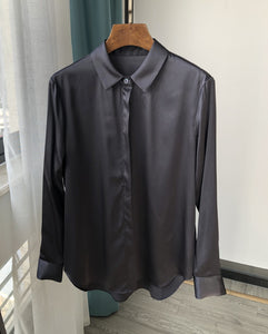 NoNothing | Women's mulberry silk blouse in beige or dark grey