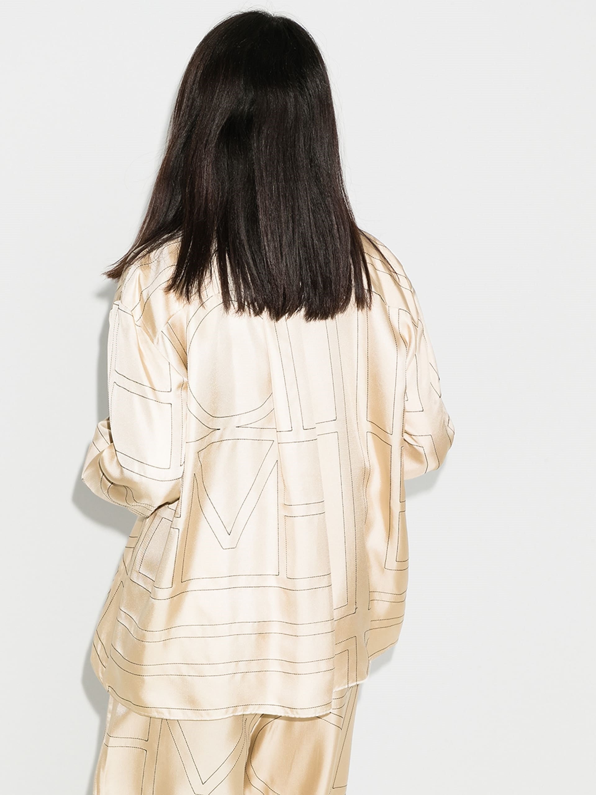 100% pure silk beige women long sleeve shirt