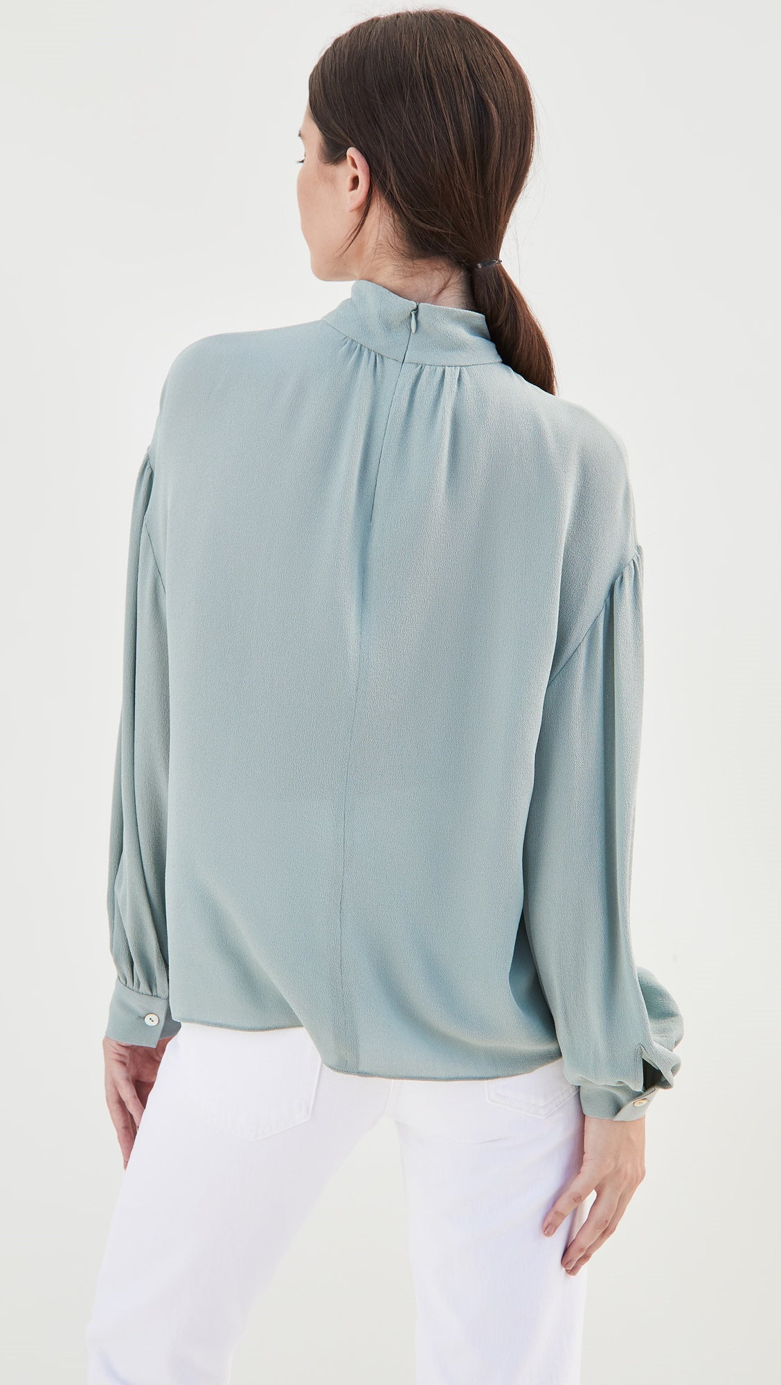 NoNothing | Luxurious silk mock neck blouse in light blue