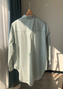 NonothingFashion |  Women's long sleeves cotton shirt in green stripe