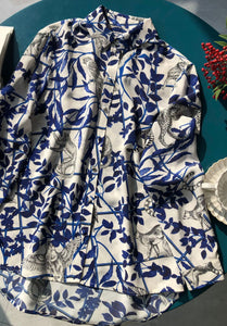 Nonothing |luxurious silk shirt in blue aminal print