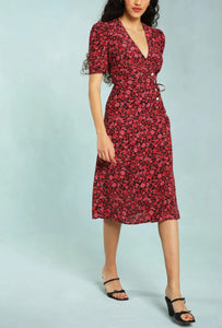 Nonothing |Women's v neck wrap midi dress in floral print ( 4 colors )