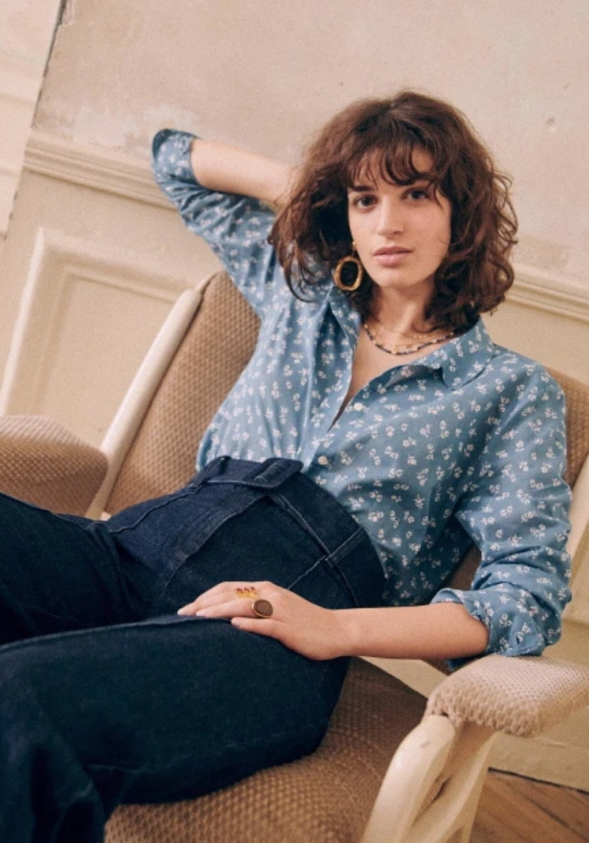 Nonothing| Essential :  pure silk shirt in blue print