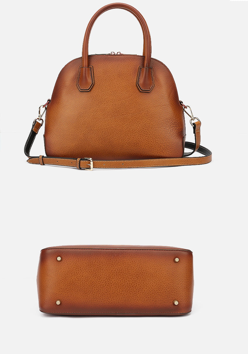 Retro Brown genuine leather shoulder bag in brown