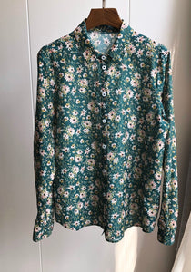 Nonothing | Women's silk &cotton blend shirt in green print