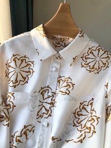 100% pure silk floral print button down shirt