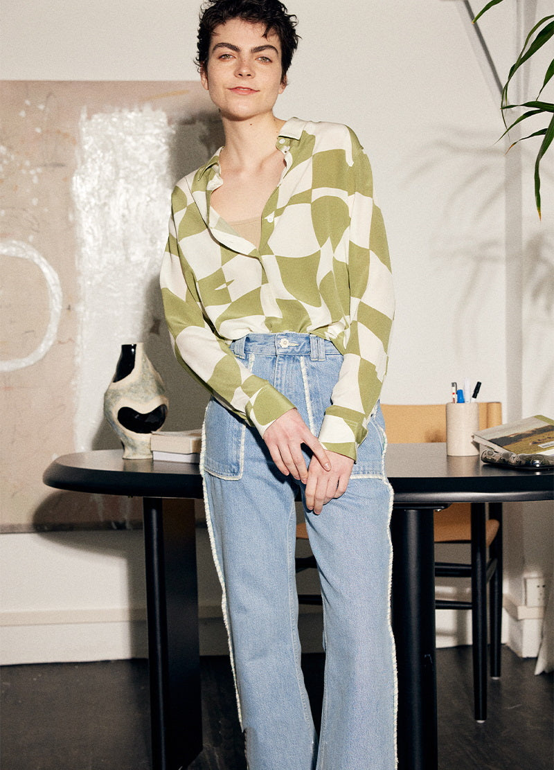 Nonothing |Luxurious real silk shirt in green print