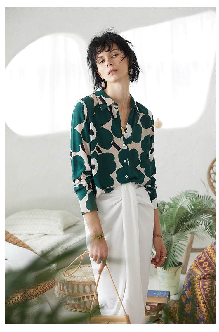NoNothing | Classic floral print silk blouse （ 4 colours )