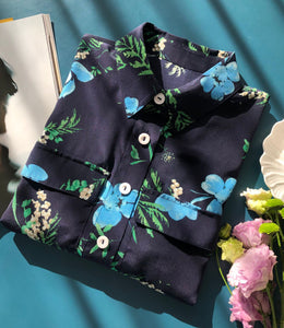 Nonothing | Luxurious silk shirt in blue floral print