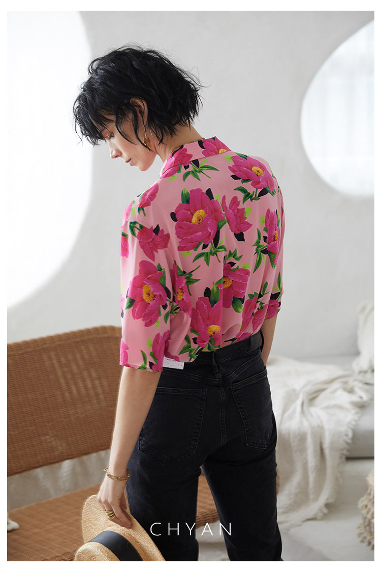 NoNothing | Elegant silk blouse in rose print