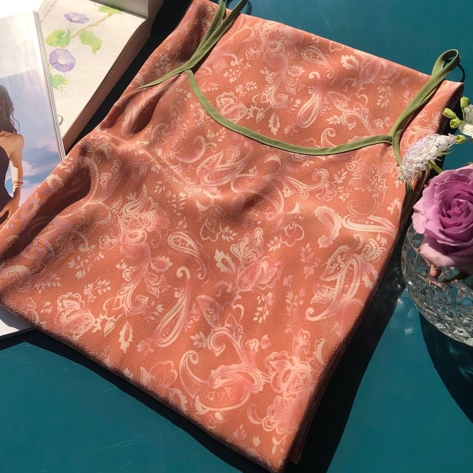 NoNothing | Luxurious silk rose floral printed slip midi-dress