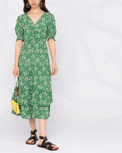 Nonothing| V neck midi dress in green print