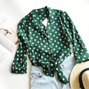 NoNothing | Real silk polka dot shirt in green