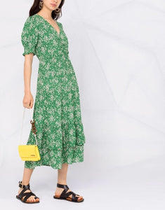 Nonothing| V neck midi dress in green print