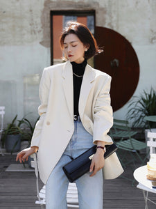 High quality cotton blended off white or black long sleeve blazer