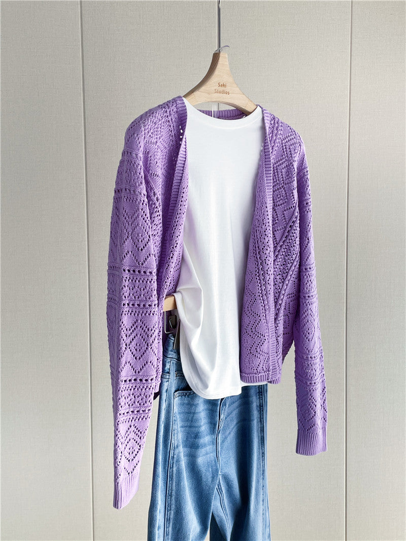 Nonothing|100% cotton cardigan in cream or purple