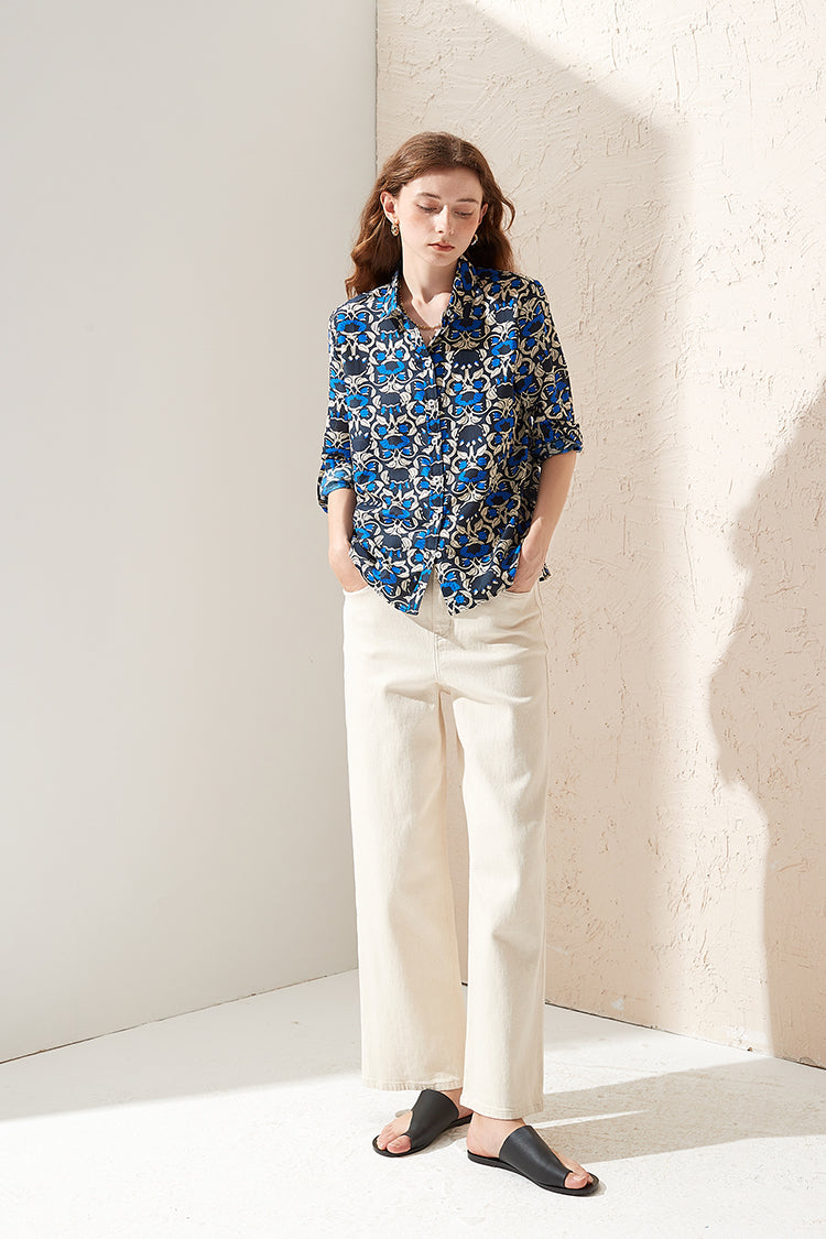 Nonothing| Silk&Cotton mix shirt in blue print