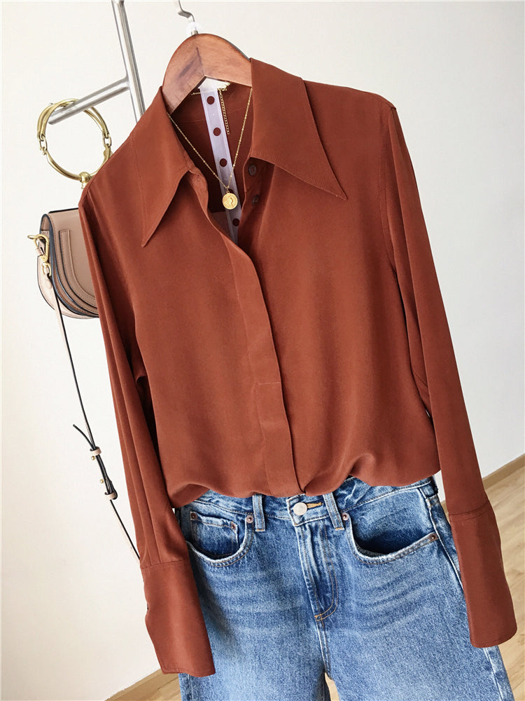 Nonothing /Pointed collared pure silk shirt