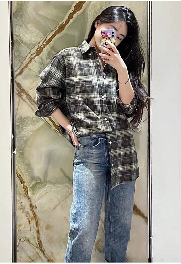 Nonothing |Women's wool blended oversized shirt in check print