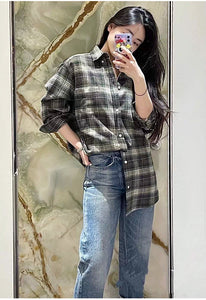 Nonothing |Women's wool blended oversized shirt in check print