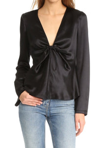 Tie knotted v neck silk top
