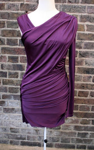 Purple Slinky viscose long sleeve bodycon cocktail party  dress