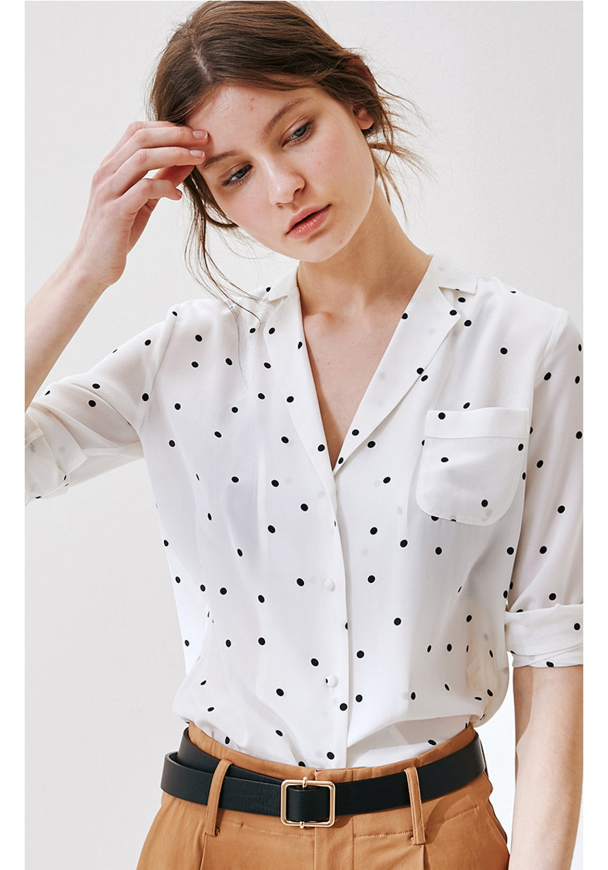 NoNothing | Real silk white polka dot  shirt in white