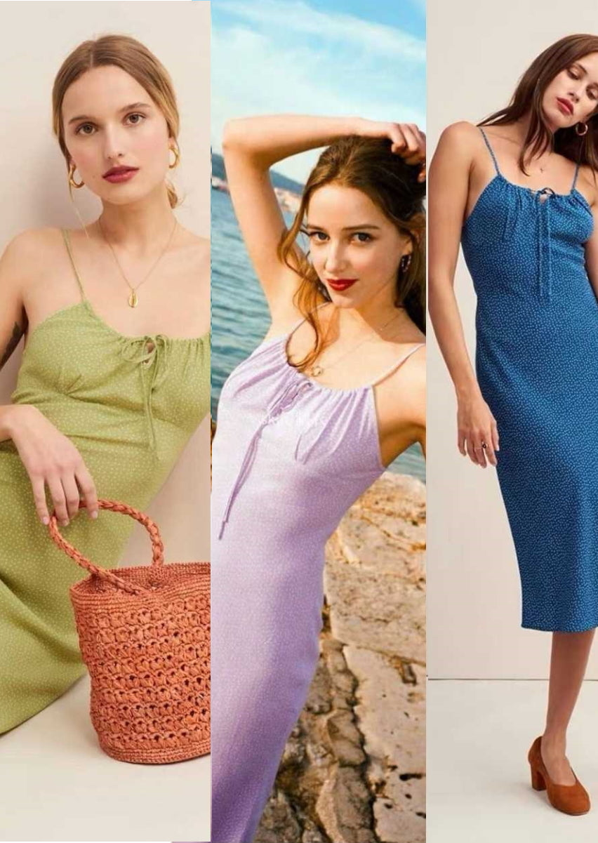 Women polka dot  slip midi dress ( 3 colours)