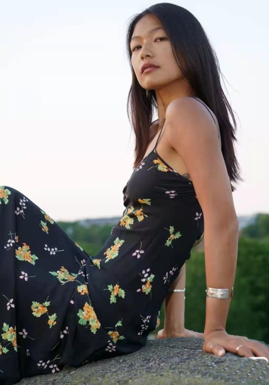 H&m black sale floral maxi dress