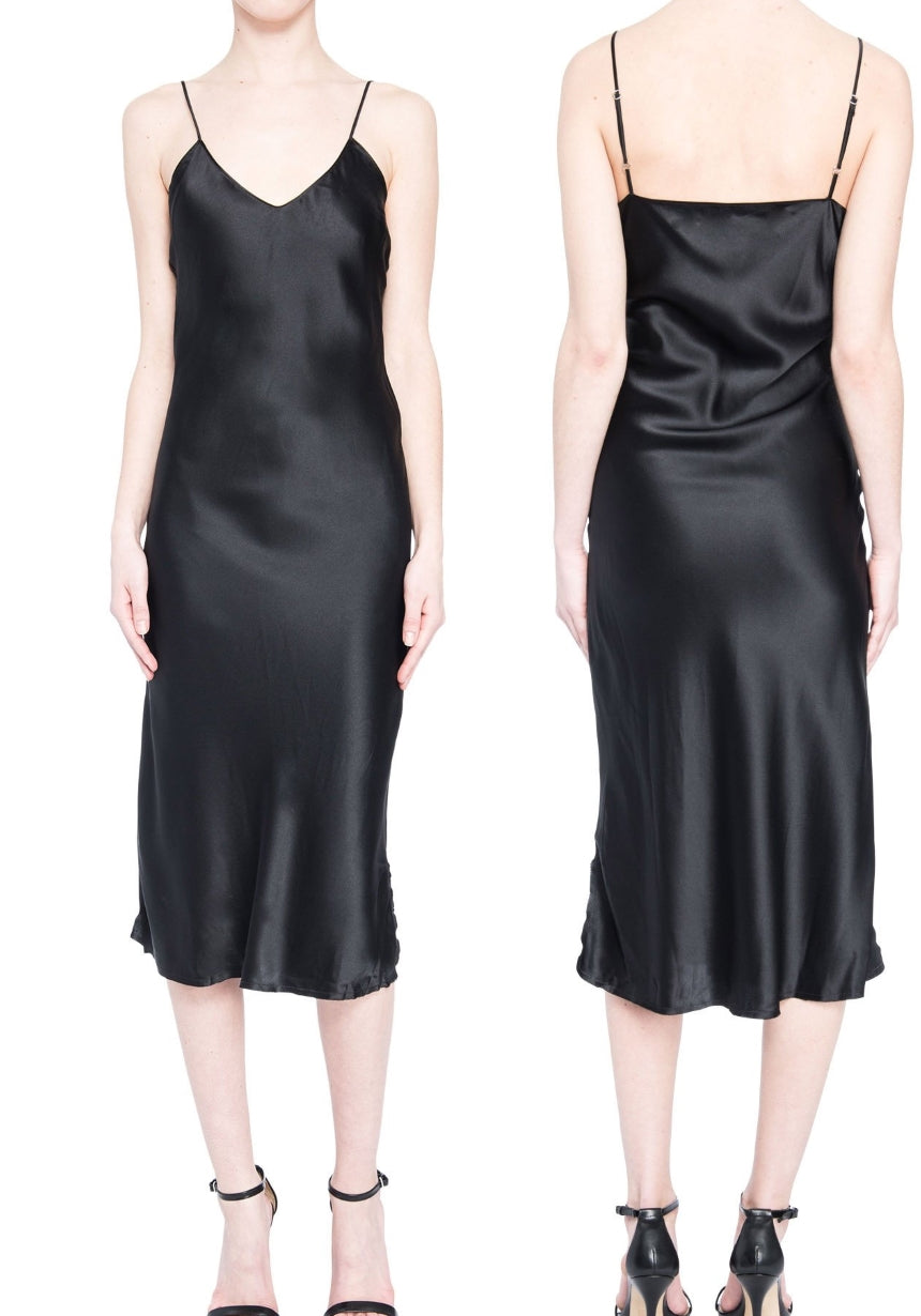 NoNothing | 100% silk V-necked slip mini dress (Emerald/Black,)
