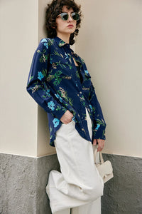 Nonothing|Luxurious pure silk shirt in blue floral print