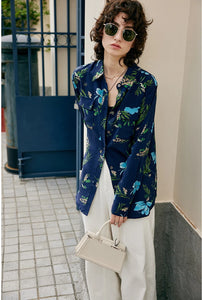 Nonothing|Luxurious pure silk shirt in blue floral print