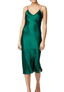 NoNothing | 100% silk V-necked slip mini dress (Emerald/Black,)