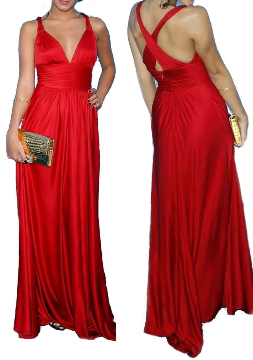 NoNothing | Luxury rose silk V-neck halter maxi prom dress