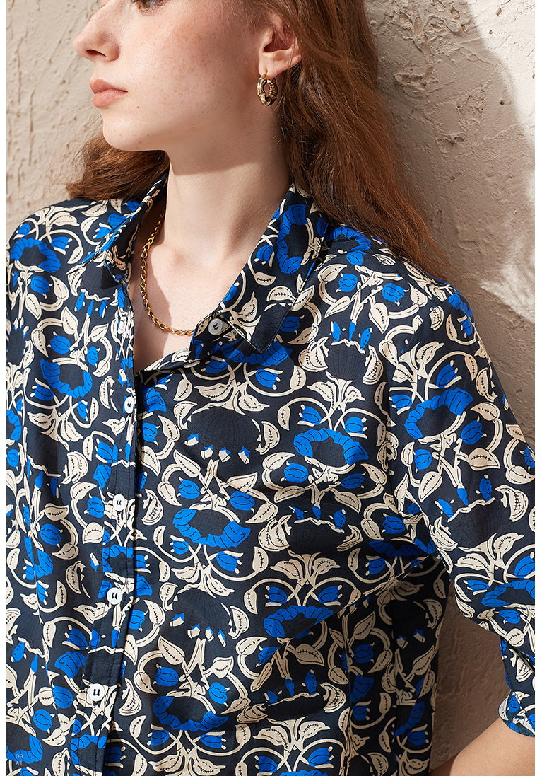 Nonothing| Silk&Cotton mix shirt in blue print